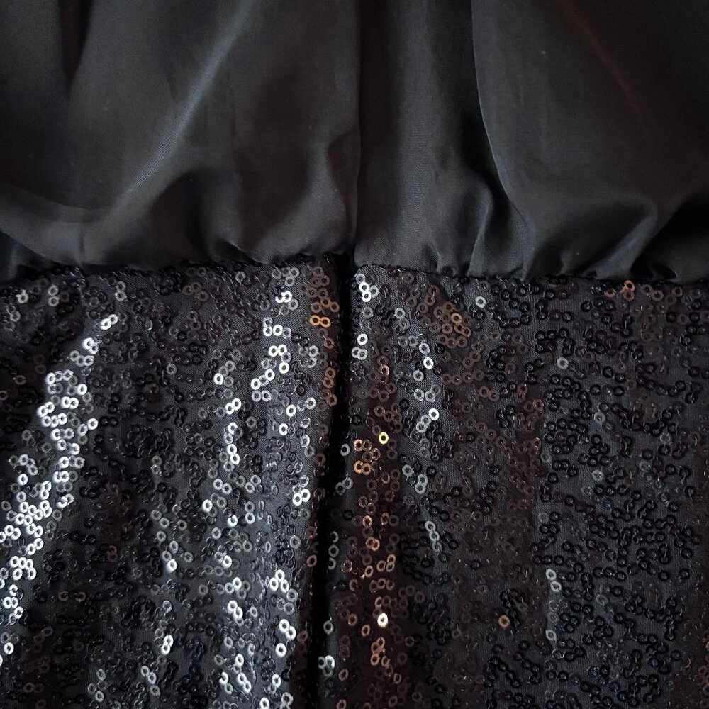 Jessica McClintock Black Sequin Blouson Top/Fitted Skirt Cocktail Dress | Sz 2 - Picture 6 of 9